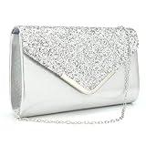 McBecdy Clutch Purses for Women,Evening Bags Sparkling Handbags Evening Purse with Detachable Chain, Envelope Clutch For Wedding Party (Standard-Silver)