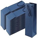SEUNMUK 40 Pack Blue Wine Bags - 3.7 x 3.7 x 13.8 Inch Paper With Handles, Elegant Bottle Gift Bags for Party, Wedding and Retailing
