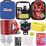 LIANXIN Car Roadside Emergency Kit, with Jumper Cables Automotive Kit,Car Safety Roadside Assistance Kit Headlamp,Tow Straps, Multi-Function Blades, Rainwear, Gloves.Blue