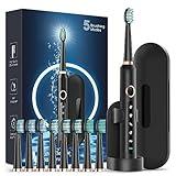 Rtauys M5 Sonic Electric Toothbrush for Adults and Kids - Rechargeable Electric Toothbrush Kids Ages 12+ and Adults with 8 Brush Heads & Travel Case, 120 Days Battery Life - Black