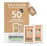 EEZYSUN Mineral SPF 50 Travel Size Sunscreen Snap Packets | Infused with Aloe Vera | Vegan & Reef-Safe | Broad Spectrum, Non-Oily & Natural with UVA/UVB Protection | 10 x 0.27 FL OZ