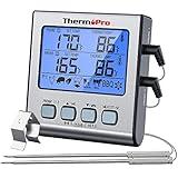 ThermoPro TP17 Dual Probe Digital Cooking Meat Thermometer Large LCD Backlight Food Grill Thermometer with Timer Mode for Smoker Kitchen Oven BBQ, Silver