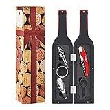 Wine Bottle Accessories Gift Set - Wine Opener Kit Corkscrew Screw pull, Stopper, Aerator Pourer, Foil Cutter, Drip Ring with Drink Stickers by Kato, Great Valentine's Gifts, Red