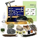 Colorado Anglers - Fly Tying Standard Tool Kit with Wooden Box, Book & DVD, Rotary Vise, Bobbin, Scissors, Whip Finisher, Complete Fly Fishing Set for Beginners & Pros