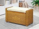 Bruno Handmade 32 Inch Rattan Wicker Chest Storage Trunk Organizer Ottoman W/Cushion Colonial