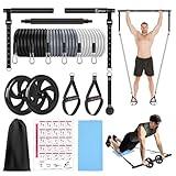 BBTOPS Pilates Bar Kit with Resistance Bands, Pilates Equipment Exercise Bar with Ab Roller for Abs Workout, Portable Home Gym Yoga Fitness Bar for Women & Men (Black)