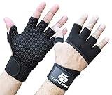 Fit Active Sports RX2 Weight Lifting Workout Gloves with Built in Wrist Wraps - for Men and Women (Black, XL)