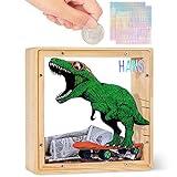 Wooden Piggy Bank for Kids Boys Girls, DIY Name Coin Bank Unicorn Dinosaur Money Bank with Letter Stickers