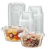 (3.25 oz - 100 Sets) Clear Diposable Plastic Portion Cups With Lids, Small Mini Containers For Portion Controll, Jello Shots, Meal Prep, Sauce Cups, Slime, Condiments, Medicine, Dressings,