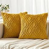 MIULEE Mustard Yellow Throw Pillow Covers 18x18 Inch, Soft Spring Plush Faux Wool Couch Pillow Covers Set of 2 Decorative Farmhouse Boho Throw Pillows for Sofa Living Room Bed