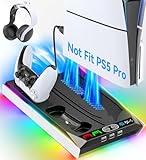 PS5/ PS5 Slim Stand for Disc & Digital Console, PS5 Cooling & Charging Station with 3-Level Fan, PS5 Controller Charger for PS5 & Edge Controller, PS5/Slim Accessories with 3 Charging Ports