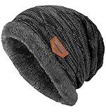 YSense Mens Winter Hats Warm Slouchy Beanie Oversized Baggy Hat Fleece Lined Knit Skull Cap Black Grey