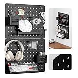 PEGZONE Pegboard Wall Organizer Combination Kit, Overall 25.4"x16.6" Metal Office Pegboard with 13 Accessories, Wall Mounted Peg board Display Panels for Home, Gaming Room, Garage (2Pcs, Medium,Black)