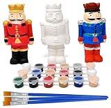 Set of 3 Ceramic Christmas Nutcrackers Figurines Paint Craft Kit Unpainted Ceramics Plaster Nutcracker Keepsake for Kids Classroom Art Project Xmas Holiday Party Decorations Paint & Brushes Included