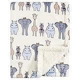 Hudson Baby Unisex Baby Plush Mink and Sherpa Blanket, Royal Safari, One Size