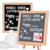 YRYM HT Double Sided Felt Letter Board with 889 Letters - 10" x 10" Rustic Wood Frame Message Board with Changeable Letter Boards Include Pre-Cut 889 White Plastic Letters