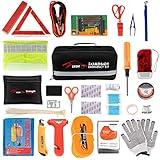 STDY Car Roadside Emergency Kit, Vehicle Truck Safety Road Side Assistance Kits Auto Accessory, with Jumper Cables, First Aid Kit, Tow Rope, Reflective Triangle, Tire Pressure Gauge, etc