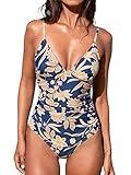 CUPSHE Women One Piece Swimsuit Bathing Suits Paisley Print Deep V Neck Tummy Control Low Back Adjustable Straps