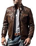 FLAVOR Men Biker retro Brown Leather Motorcycle Jacket Genuine Leather jacket (Large(US standard), Brown)