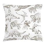 Ambesonne Jurassic Throw Pillow Cushion Cover, Arrangement of Various Dinosaurs Illustrations Skeleton Biology Historic, Decorative Square Accent Pillow Case, 16" X 16", Dark Brown White