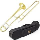 Glory GTD-2 B Flat Brass Trombone with Case & 12C Mouthpiece,Gold Finished,Tenor Trombone