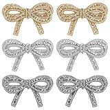 BEUNITONE 6 Pcs Rhinestone Bow Patch for Clothes Crystal Embroidered Applique Sew on Patches for Decor Bridal Wedding Dress Decor Accessories for Bags Dress Clothing Shoes Hats for Christmas