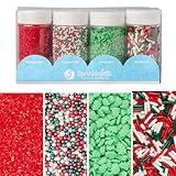 Sweets Indeed, Christmas Sprinkles, 4 Pack, Holiday Edible Sprinkle Mix, Perfect for Cake Decorations, Baking, Ice Cream, Cookies, Cupcake Topper (Christmas)