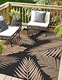 sarben Outdoor Rug 4' x 6' for Patio Waterproof Clearance, Reversible Indoor Outdoor Plastic Straw Camping Rug Carpet, RV Mat, Large Area Rug for Deck, Backyard, Balcony, Porch, Beach, Black and Brown
