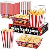 AmazingSpark 108 Pcs/ 36 Sets Movie Night Snack Trays Popcorn Boxes Cardboard Popcorn Buckets Containers Food Trays for Theater Party Decorations(Movie Night)