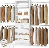 Aheaplus Closet System, 4-9Ft Closet Organizer with 4 Wooden Drawers, Wood Closet Organizer System with Tower, Walk-in Closet Organizer Wardrobe Clothes Rack with 4 Hanging Rods, Garment Rack, White