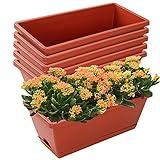 CHUKEMAOYI Window Box Planter, 7 Pack Plastic Vegetable Flower Planters Boxes 17 Inches Rectangular Flower Pots with Saucers for Indoor Outdoor Garden, Patio, Home Decor (Red)