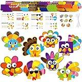 3sscha 40 Packs Fall Turkey Craft Kits for Kindergarten Kids - Thanksgiving Art Craft Make Your Own Turkey DIY Card Sticker Artwork Project for Home Preschool Classroom Game Students Activities