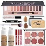 12-Color Pro Makeup Kit for Women - Eyeshadow, Foundation, Lipstick, Blush, Brushes, Eyeliner Stamp