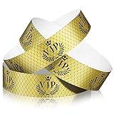 Jadive 500 Pieces Paper Wristbands VIP Plastic Wristbands Waterproof Party Identification Wristbands Party Bracelets for Events Amusement Parks, Club, Concerts, Fairs, Festivals and Events (Gold)