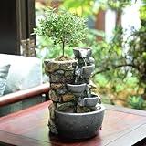 Haobos Indoor Fountain 4-Bowl Rockery Soothing Sound Tabletop Fountains Home/Office Decor Gift for Mom,Mother Day Present with A Small Plastic Pot to Grow Plant/Hebs by Yourself (Automatic Watering)