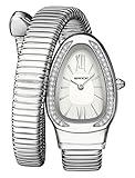 Gosasa Stylish Women's Snake Shape Bangle Watch Unique Design Snake Coil Elegant Dress Diamond Bracelet Ladies Quartz Wristwatch with Roman Numerals Dial