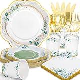 Gudvilla Sage Green Party Decorations, Sage Green Paper Plates and Napkins Party Supplies, Bridal Shower Plates for Birthday Baby Shower Bridal Shower Wedding Shower Baptism Garden, Serves 24