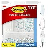 Command Clear Variety Pack, Including 8 Pairs of Picture Hanging Strips, 4 Clear Wire Hooks and 11 Wall Hooks for Hanging Christmas Decorations, Damage Free Hanging Up to 19 Items