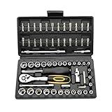 TILIBOTE Socket Wrench Set, 62PCS 1/4" Ratcheting Wrench Set With 72 Tooth count Ratchet, SAE & Metric From 5/32" - 9/16 ", 4mm - 14mm,tool Set For home And car,motorcycle,bike Repair