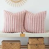 JOJUSIS Pack of 2 Faux Fur Plush Decorative Throw Pillow Covers Couch Cushion Case Soft Pillowcases (Pink, 18 x 18 Inch)