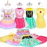 Teuevayl Princess Dress Up Costume for Little Girls, Kids' Dress Up Pretend Play Clothes Girls Dress Up Trunk with Princess Dresses Crown, Princess Toys Gift for Little Girls Age 3-6 Years