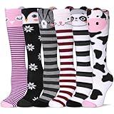 Color City Girls Knee High Socks Kids Long Boot Socks Cozy Fun Animal Warm Cotton Socks (6 Pairs Animal B)