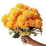 6 Pack Outdoor Indoor Artificial Fake Marigold Flowers Bouquet, 30pcs Fall Orange Yellow Fake Silk Marigold Flowers, Look Real Autumn Mums Plants for Vase Pot Front Porch Wedding Halloween Cemetery
