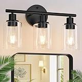 Zarbitta 3-Light Bathroom Light Fixtures, Black Modern Vanity Lights with Clear Glass Shade, Bathroom Wall Lamp for Mirror Kitchen Living Room Hallway Cabinet Porch