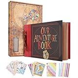 Our Adventure Book Scrapbook Album 11.9 X 7.6 Inch 80pages,3d Retro Embossed Letter Hard Cover Movie Up,Memory Book For Couples,DIY Album for Anniversary,Wedding,Travelling,Friends,Family,Couple Gifts