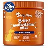 Zesty Paws Multivitamin Treats for Dogs, Glucosamine Chondroitin Joint Support + Digestive Enzymes & Probiotics, Grain Free Dog Vitamins and Supplements for Skin & Coat, Peanut Butter - 90ct