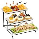 Mfacoy 3 Tier Serving Tray Set, 12" Tiered Serving Trays Platters, Reusable Serving Tray for Party, Collapsible Sturdier Stand with Stable Cross Bars, Serving Platters for Veggie, Fruit, Dessert