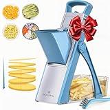 ONCE FOR ALL Upgrade Safe Mandoline Slicer Plus, Biger Size, Adjustable Vegetable Food Chopper Potato Fries Cutter, Detachable Blade, Kitchen Chopping Artifact, Gift (SkyBlue)