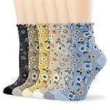 albagu Womens Ankle Crew Socks Casual Cotton Sock for Women Funny Cute Novelty Girls Floral Socks 6 Pack
