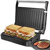 Panini Press Sandwich Maker, Aigostar 1000W Sandwich Press Grill with Non-Stick Coated Plates, Indicator Light, Locking Lid, Cool Touch Handle, Panini Maker Panini Press Grill Easy to Storage & Clean